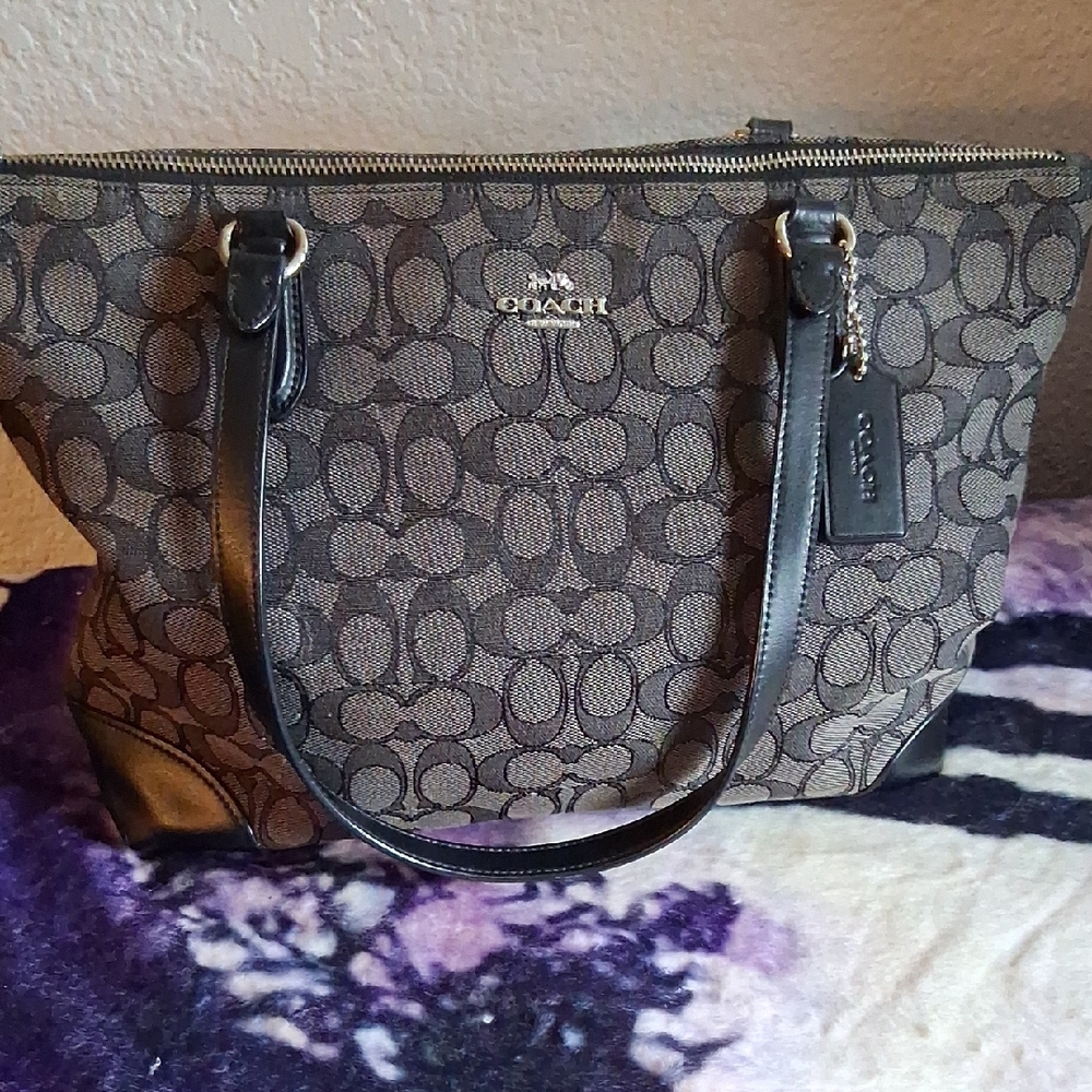 Coach Monogram Gray and Black Signature Tote Bag